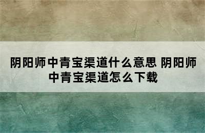 阴阳师中青宝渠道什么意思 阴阳师中青宝渠道怎么下载